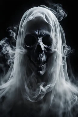 close up of a Ghost, luminated, ghost in motion, transparent white smoke, black background, ultra detailed, creepy, horror mood, sinister, surreal cinematic