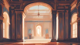 Vector. i2D animated. Inside the old royal palace. Minimal. Digital painting,