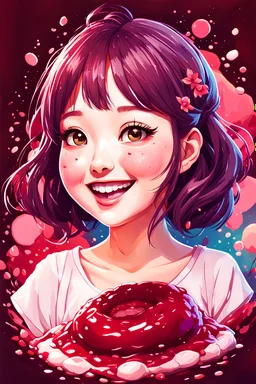 A detailed illustration Anime girl smiling crushed inside really darkred fleshy stomach filled with digestive juices, t-shirt design, in the style of Studio Ghibli, pastel tetradic colors, 3D vector art, cute and quirky, fantasy art, watercolor effect, bokeh, Adobe Illustrator, hand-drawn, digital painting, low-poly, soft lighting, bird's-eye view, isometric style, retro aesthetic, focused on the character, 4K resolution, photorealistic rendering, using Cinema 4D, vector logo, vector art,