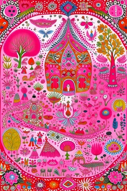 A pink magical realm filled with fairies designed in Kuna Molas