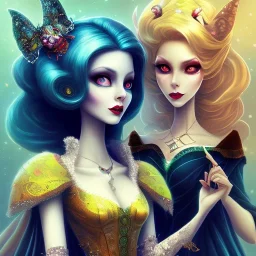 extrem tim burton style of the evil stepsisters, sharp focus, beautiful eyes