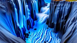 This mesmerizing ocean cliff scene captures the dramatic power and beauty of nature. Towering rugged cliffs stand majestically against the vast expanse of the ocean, where the water pours into a singular bottomless pit. The cliffs, with their sharp and jagged edges, create a stark contrast to the rough, flowing water, making the scene even more captivating. Sunlight pierces through the mist rising from the waterfalls, creating a magical, ethereal atmosphere