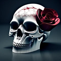 Cracked Skull and red rose, marble texture, dark, fantasy art, shallow depth of field, macro lens, unreal engine 5, ultra detailed,8k, HDR, hyperphotorealistic, bone, set in fire