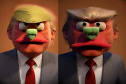 Angry muppet trump in a suit with a spray tan, Notongue