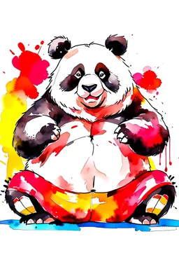panda bear sumo character, sitting menacingly, majestic, watercolor, blank background