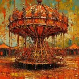 An orange colored rusty carnival covered in oil painted by Claude Monet