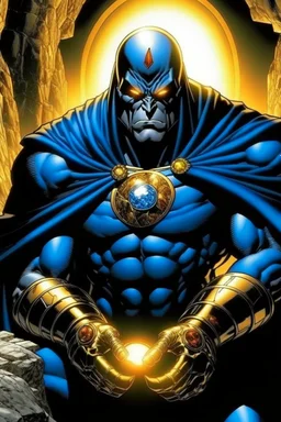 darkseid with gold jewelry and diamond ring; inside Batman's cave