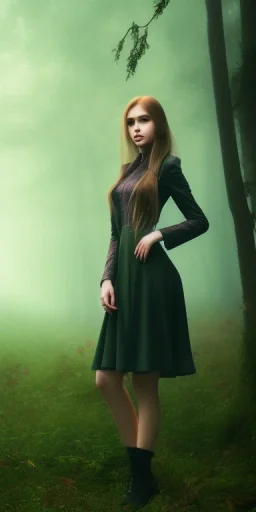 Beautiful pretty girl in picture in foggy forrest afternoon, 8k resolution, super detail realístic, fantasy