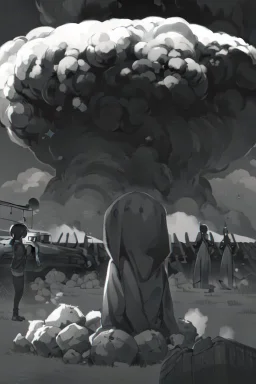 Hiroshima bomb, greyscale, manga style