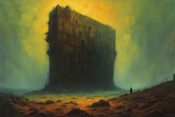 the catastrophic misfortune visited on the helpless and innocent by the machinations of rampant corporate greed in the style of Zdzislaw Beksinski, light luminous colors and otherworldly dystopian aesthetic of ruin and decay