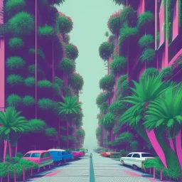 city, tropical, latino, plants, streets, risograph, flat design, 2 colors