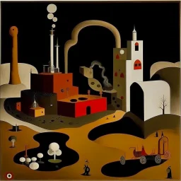 A brown underground mining factory painted by Joan Miro