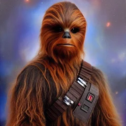 photorealistic and intricate portrait of chewbacca in star wars by Mandy Disher , wearing beskar armor, deep dark colors, hyperdetailed, 32K, oil on canvas,