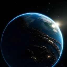 Cinematic view of earth but from the orbit of another planet that looks like a disco ball