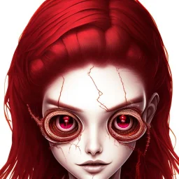 woman with 4 eyes, Junji Ito style, darkred tones,