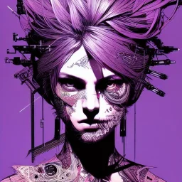 beautiful punk girl, hyper detailed, hyperdetailed, intricately detailed, illustration by <kilian eng> <Yoji Shinkawa>, purple tones,