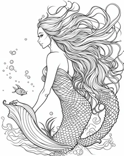 A real simple l mermaid, coloring image,