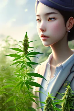Cannabis farmer, highly detailed close up shot, 8k, HDR, clear picture, highly detailed, high resolution, art by studio ghibli