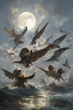 scavengers looking for the remaining carcusses , full moon sppoky