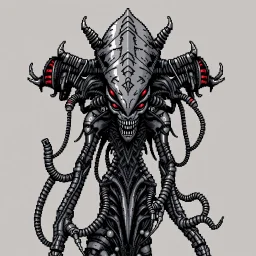 8 bit pixelart a Biomorphic Biomechanical Alien Queen by Giger