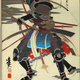 Dibujo Épico Estilo japonés de los cuarenta y siete Ronin con estilo de Utagawa Kuniyoshi