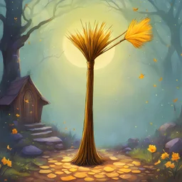 Broom from Bibi Blocksberg called Kartoffelbrei. Witch broom, magical. Digital Art, Masterpiece.