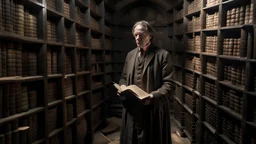 In this exciting chapter, John Harrison discovers that his curse is linked to historical sacrifices and ancient crimes. The photo shows John standing in front of an old historical archive, where he appears surrounded by documents and manuscripts that reveal dark secrets from the past. The histories of the ancient walls and libraries are reflected in John's face, as he examines the pages with curiosity and concern. He reveals aspects of danger and painful history intertwined in his face and expr