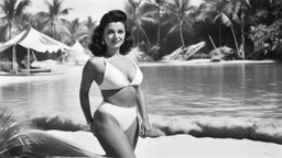 [art by Gilligans Island] In 1946, a 19-year-old nude dancer from the Casino de Paris named Micheline Bernardini modeled the first bikini designed by former engineer Louis Réard, which marked the beginning of a bikini revolution. The bikini was not immediately accepted and faced many critics, but it slowly broke through modesty barriers and became a sensation. You want to be part of this revolution and steps out of the locker room on the beach wearing a bikini, feeling empowered and proud of the