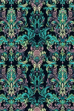 victoran style fabric intricate ornament , seamless , ---tile , vibrant colors , pastel colors , no text , dark blue backround