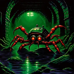 90's TCG fantasy artwork art of robot crab in sewer