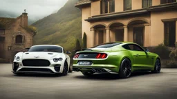 Bentley and Mustang merged ,rear view, desktop wallpaper, 4K, Cinematic
