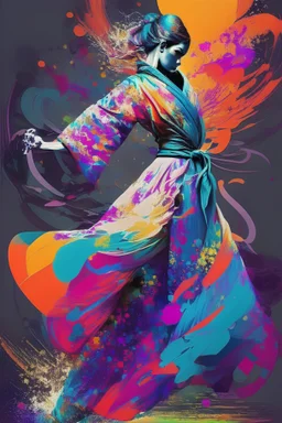 affluent female martial arts gown psychedlic