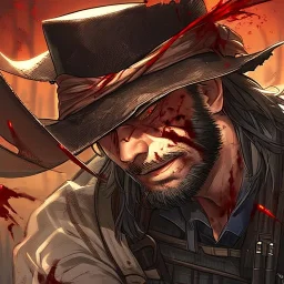 Portrait, bearded, Gunslinger, Cowboy, cowboy hat, serious face, Blood Splatter