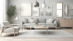 modern living room with sofa. scandinavian interior design furniture. 3d illustration
