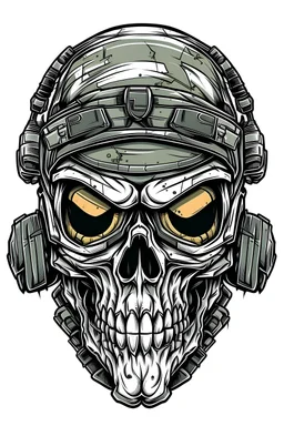 skull mask from call of duty drawings in vector images, comic, white background, soldier, Secret Agent