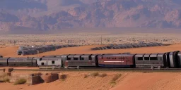 Futuristic Industy with Trains in Desert