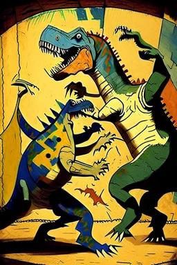 Dinosaur fight Picasso style