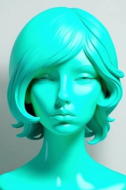 Mint girl face with rubber effect in all face with turquoise rubber effect hair