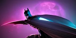 In a high-tech art gallery of the future, a stunning digital artwork captures the attention of all who enter. It depicts the iconic superhero Batman, rendered in bold, futuristic colors and intricate details. The sculpture portrays Batman in a dynamic pose, his muscular physique and flowing cape captured in stunning 3D detail. The background is a mesmerizing blend of neon hues and holographic projections, adding to the futuristic aesthetic of the piece. This digital sculpture of Batman is a true