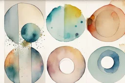 Five Abstract watercolour circles with sketchy pencil outlines