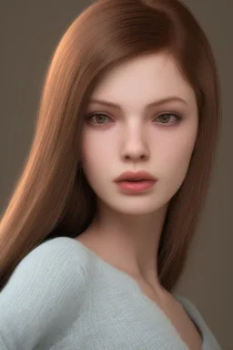 Jeune femme fine, cheveux roux raides, petit nez, yeux vert foncé, traits fins,premier plan, ultra réaliste, 4k. Habillée en jean pull.