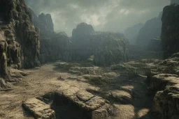 full landscape, ancient city, in cave, atmospheric, realistic, unreal engine, cinematic lighting, octane render.