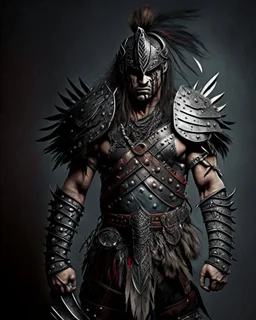 Warrior warrior with leather and metal clothes