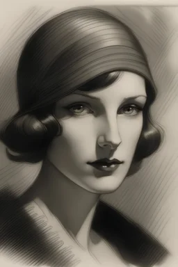 a woman from the 1920s who is dark and mysterious and alluring pencil sketch