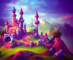 Photography of beautiful landscape Dice-shaped fairy castle, very colorful wonderful landscape, very detailed, high quality, very intricate, 3d rendering, magnificent, royal, majestic, cinema 4d, hdr, 16k, octane effect rendering