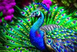Beautiful male peacock in a colorful, dreamy and special background