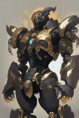black mecha with golden ornaments, comic style