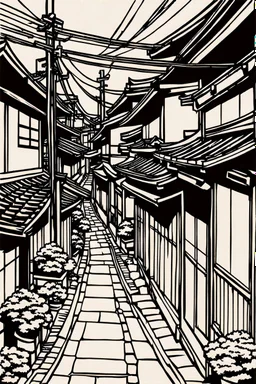 walk in japanese alleys, line arts