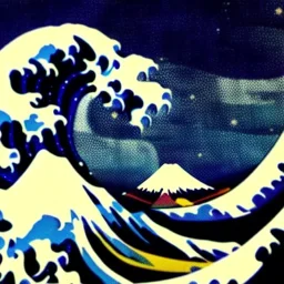 The Great Wave off Kangawa, fullmoon, mount fuji, by Van Gogh 8k