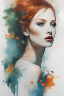 mysterious silhouette forest woman,red hair, blue green eyes, orange lips by Minjae Lee, Carne Griffiths, Emily Kell, Geoffroy Thoorens, Aaron Horkey, Jordan Grimmer, Greg Rutkowski, amazing depth, masterwork, surreal, geometric patterns, intricately detailed, bokeh, perfect balanced, deep fine borders, artistic photorealism , smooth, great masterwork by head of prompt engineering